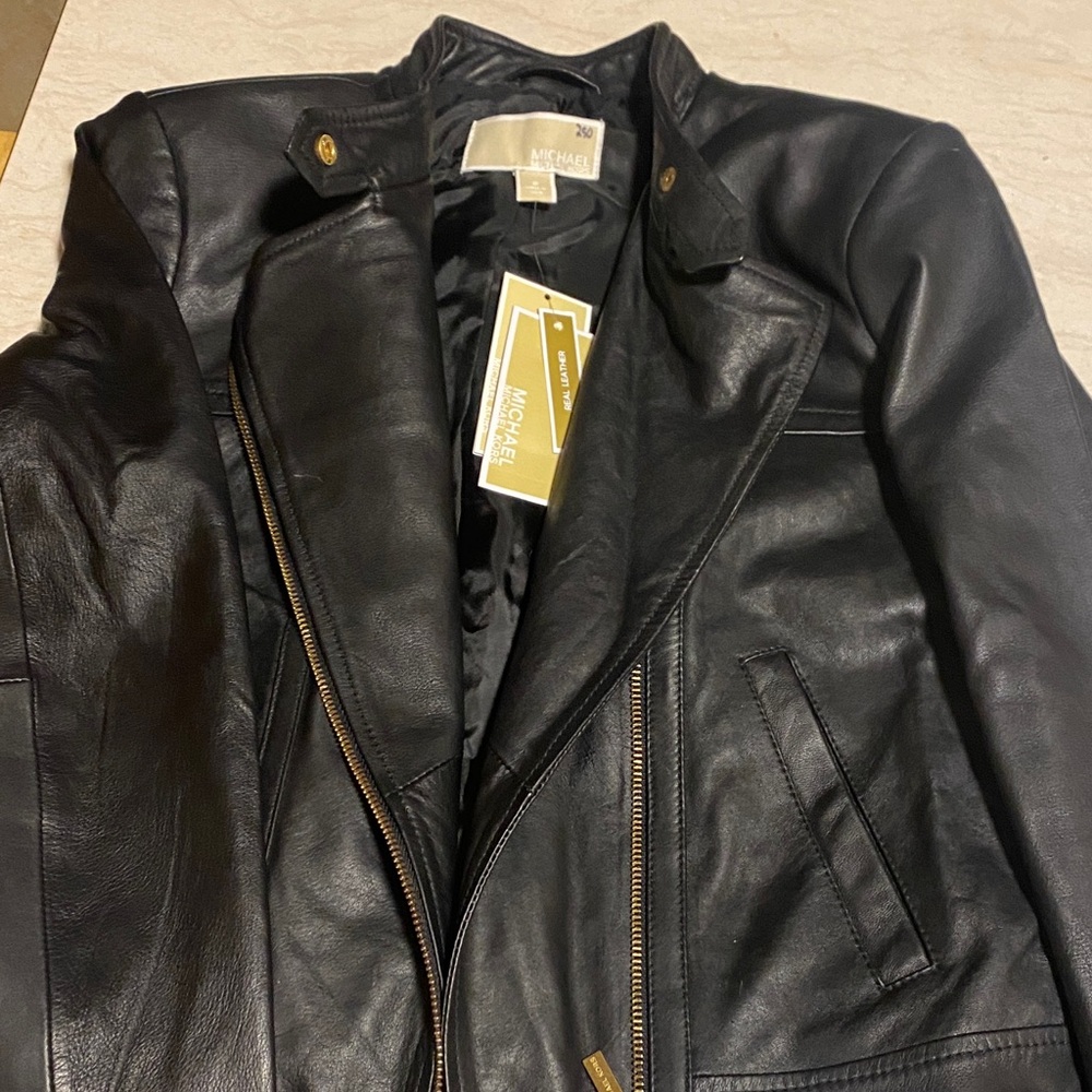 NWT Michael Kors Black Leather Jacket. Size S